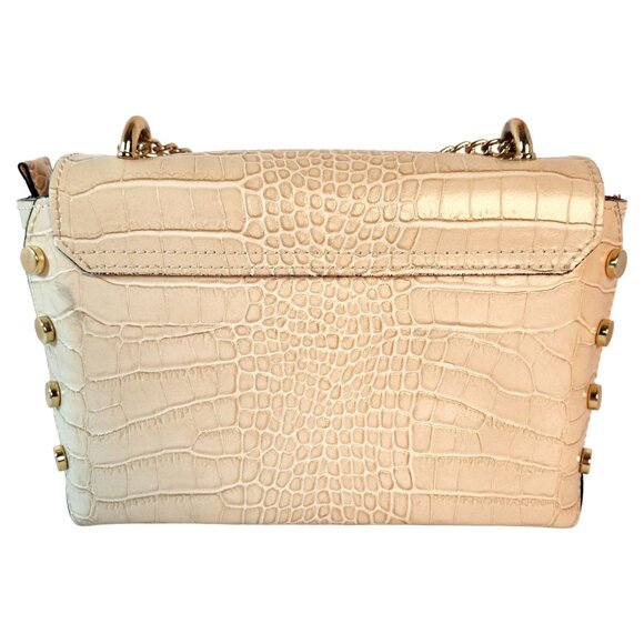 German Fuentes Off-White Croc Embossed Leather Handbag Gold Chain Made in Italy - Picture 2 of 12